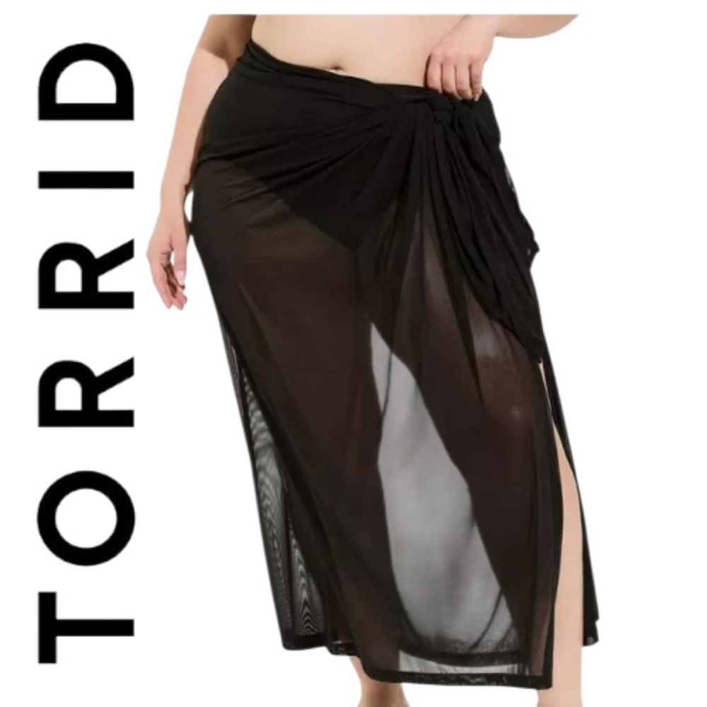 Torrid Mesh Sarong Swim Cover-Up  Shawl Deep Black One Size